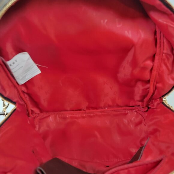 DKNY Logo Monogram Backpack | Brown Faux Leather Bookbag - Picture 6 of 8
